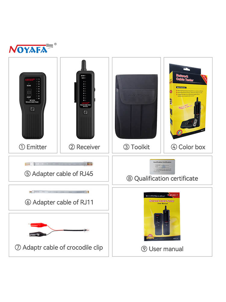 Testador de cabo de rede NOYAFA NF-812 para RJ45 e RJ11